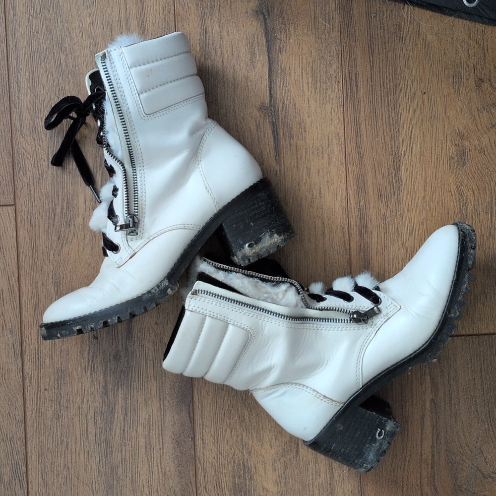 Coach White Lace Up Boots with Black Soles